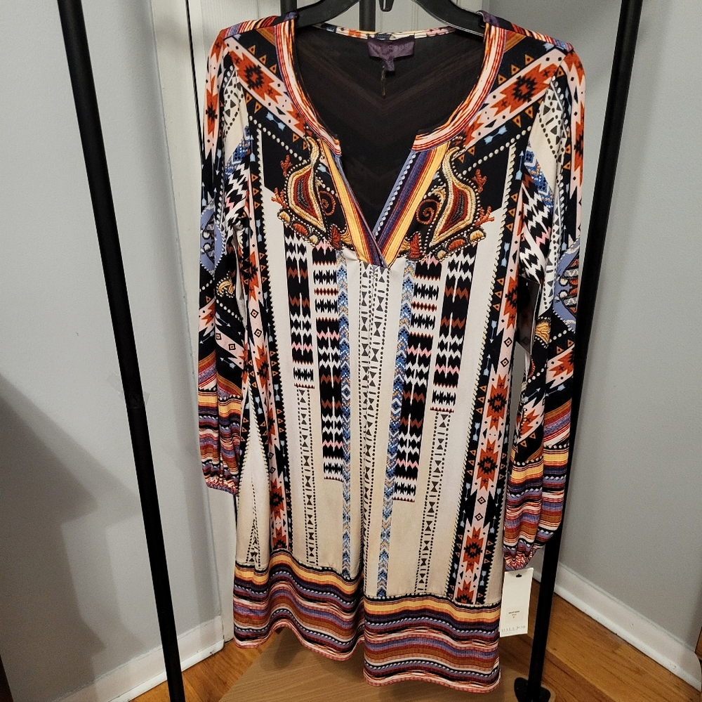 Hale Bob Multicolor Tribal Print Midi Dress